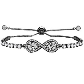 Zircobic Black Infinity Eternal Friendship CZ Tennis Bracelet - Adjustable Cubic Zirconia Endless Love Bolo Bracelets with Pouch- Gift for Anniversary, Birthday, Wedding - YA4920
