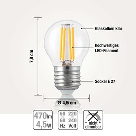 hellum Hellum e27 LED Birne Tropfen, Glhbirne e27 4,5 W, LED Leuchtmittel e27 klar, 470 Lumen e27 LED warmweiss Glhbirne, 10er Set mini Khlschrank Glhbirne e27, Glhlampe warmwei?, e27 mini Globe, 220445