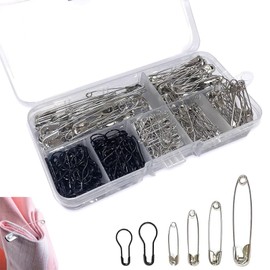 Pack of 270 Safety Pins in 6 Sizes, Safety Pins, Various Black Metal Safety Pins for Clothes, Crafts, Sewing (22-54 mm)