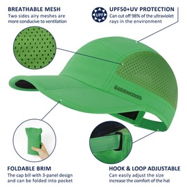GADIEMKENSD Mens Folding Running Hat Long Brim Golf Hats Quick Dry Baseball Caps Unstructured Breathable Light UPF 50 Cooling Cap for Outdoor Sport Hiking Workout Gym Tennis Travel Dark Green