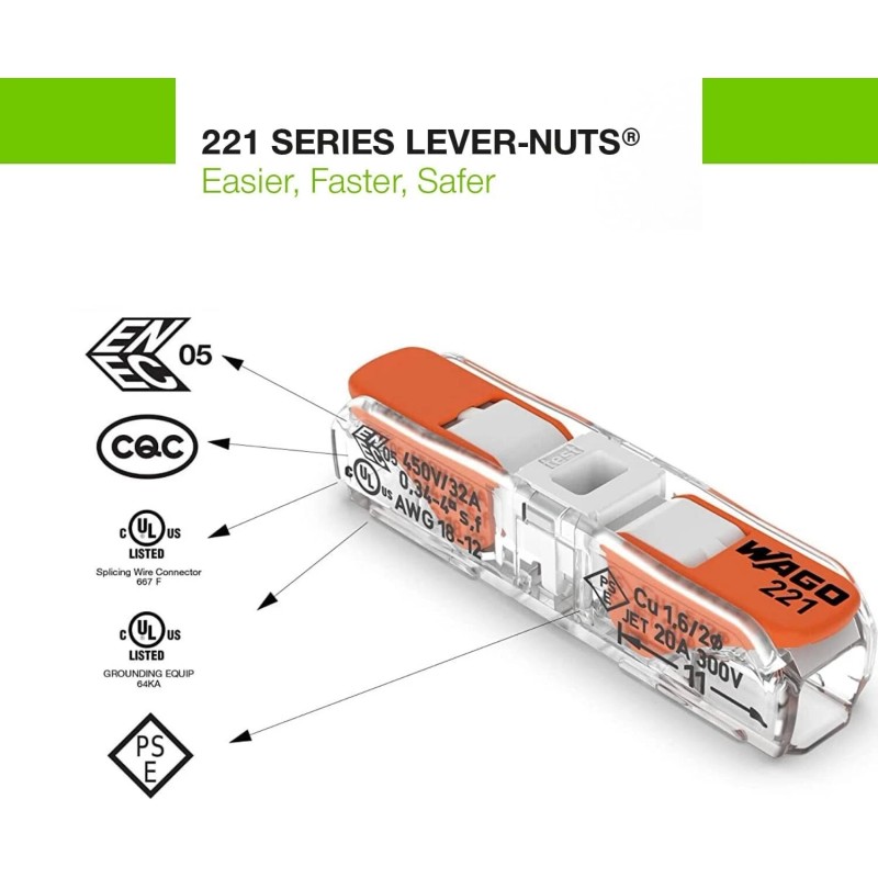 ITDsales WAGO Lever Nuts 221-2401 Inline Splicing Connectors with Case