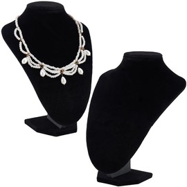 PH PandaHall 2 Pack Small Velvet Necklace Chain Holder, Necklace Mannequin Bust Jewellery Organiser Displays Pendant Choker Holder Stand Jewellery Model Organiser for Jewellery Organisation (Black)