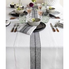 Solino Home Farmhouse Linen Black and White Table Runner 108 Inches Long – 100% Pure Linen Stripe Dining Table Runner 14 x 108 Inch Ideal for Wedding, Parties, Spring, Easter
