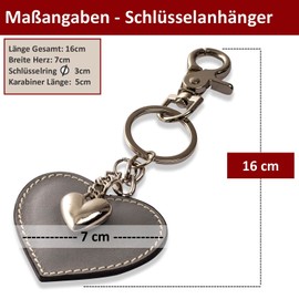 Key Ring with Leather Heart and Metal Jewellery Heart with Carabiner Lanyard for Car Gifts for Women Men Valentine's Day Birthday Mother's Day Made in Italy, blue