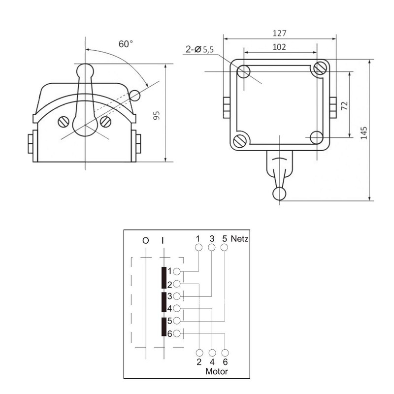 WITTKOWARE Three-phase cam switch with lever, 3-pin, on/off, 30 A,