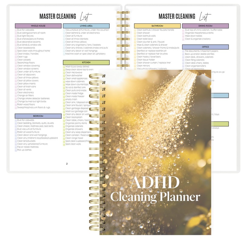 ADHD Cleaning Planner - Checklist Notebook for Executive Dysfunction -