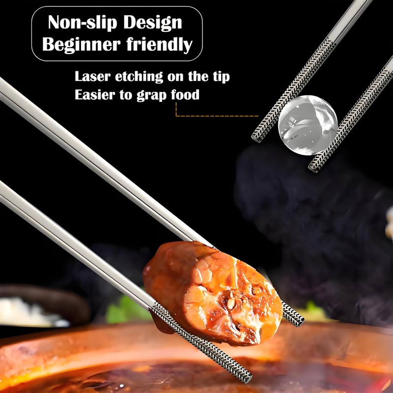 Stainless Steel Chopsticks 5 Pairs Metal Chopsticks Reusable Dishwasher Safe