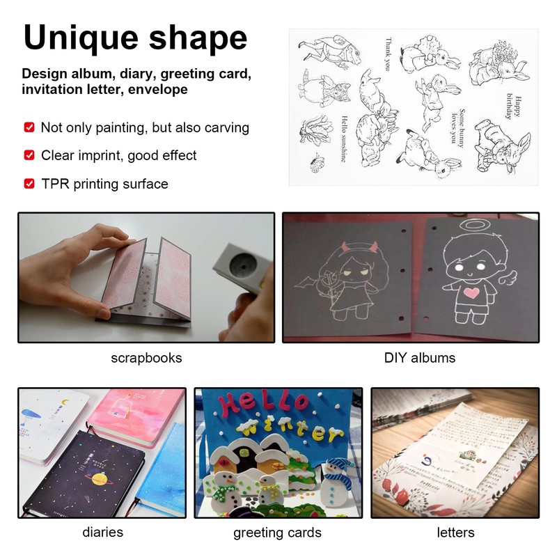Transparent Stamp Rubber TPR Rectangle DIY Journal Rabbit Pattern Craft