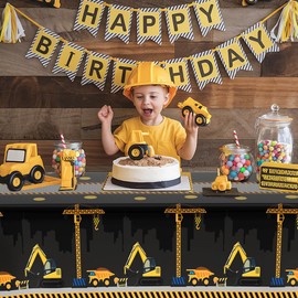 Construction Table Cloth, 8PCS Disposable Plastic Construction Tablecloth Birthday Party Supplies 54x108Inch Truck Construction Table Cover Rectangle for Kids Boys Construction Themed Party Decoration