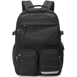 Lohol Water Resistant Backpack with Multifunctional Pockets for Teens, Durable Bookbag fits 15.6 inch Laptop for School Travel College, 25L (Black)