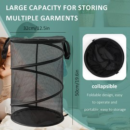 WALWAL Collapsible Laundry Basket, Foldable Mesh Pop Up Clothing Storage Hamper with organizer bag for Laundry Room, Bathroom, Dorm, Travel, Kids Room, Storage Organizer(Black)
