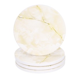sourcing map 4Pcs Absorbent Coasters Yellow Marble Gilding Pattern Round Coaster with Cork Backing Non-Slip for Home Office 4inches.