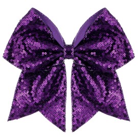 Zolyco ZOLYCO Large Glitter Cheer Bows Clips, Jumbo Big 7 Inch Cheerleading Sequin Hair Bow Hair Accessories for Teens Girls Football Sports Cheerleader Outfit Uniform (Dark Purple)