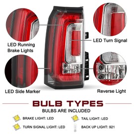 JSBOYAT LED Tail Light Fits for 2015-2020 GMC Yukon/Yukon XL Outer Rear Taillight Assembly with Bulbs OE Direct Replacement Brake Tail Lamp Pair