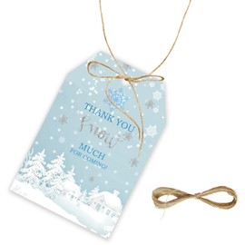 50pcs Snowflake Thank You Tags, Winter Wonderland Gift Tag with String for Baby Shower Party, Thank You Paper Tags for Snowflake Baby Birthday/Gender Reveal Party Favors