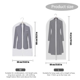 Clear Garment Bags for Hanging Clothes, 8 Pack Suit Bags for Closet Storage, PEVA Dustproof Suit Cover Bags, Clothes Protectors Bag with zipper for Coats, Jackets, Shirts (White)