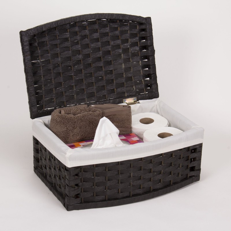 Household Essentials Hand-Woven Paper Rope Basket with Lid and Liner,