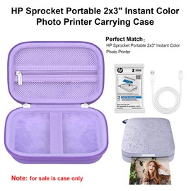 Elonbo Carrying Case for HP Sprocket Portable 2x3 Instant Color Photo Printer, Instant Photo Printer Travel Protective Organizer Holder, Extra Mesh Pocket Fits Photo Paper Cable, Purple
