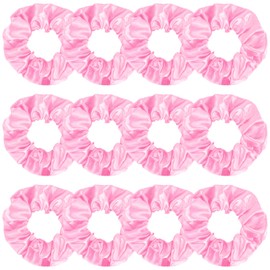KICOSY 12PCS Light Pink Hair Scrunchies Bulk Pink Satin Pink Hair Ties for Girls Pink Hair Accessories Pink Party Favors Pink Girls Stuff
