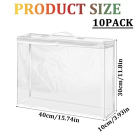 10PCS Clear Zippered Organizers, 15.7x11.8x4 Inch Clear Storage Bags PVC Organizing Bags with Zipper for Building Blocks Puzzles