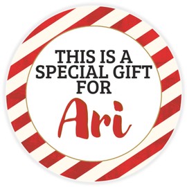 This is a Gift for Ari - 3 Pack Circle Stickers 3 Inch - Candy Cane Merry Christmas Gift Tag Present Tree Holiday Custom Name Santa Claus