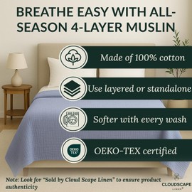 Soft 4 Layer Muslin Cotton Blanket King Size,100% Cotton Blanket, Lightweight and Breathable for All Season, Best for Spring, 92x108, Lavender Blue
