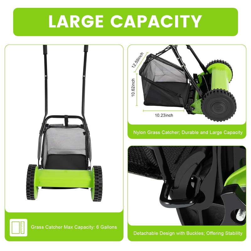 RustyVioum 12-Inch Push Lawn Mower, 5-Blade Dual Wheel Reel Lawn