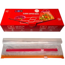 Gallon Premium Food Storage Freezer Bags By LLM, Large Slider Ziplock Bags, Heavy-Duty Plastic, Stand and Fill Expandable Bottom, BPA FREE (ONE UK GALLON BAGS + ONE USA GALLON BAGS) - 30 BAGS