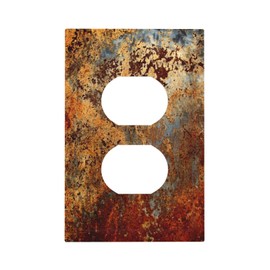 Burnt Red/Orange/Brown Copper Rust Metal Rusty 1 Gang Receptacle Duplex Outlet Cover Decorative Wall Plate Shabby Old Patina Mid Size Electrical Dual Device Light Plug Socket Switch Faceplate Cover