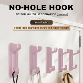 Self-Adhesive Wall Hooks, Pink, ABS Material, No-Hole Design, Waterproof Utility Hooks for Bathroom, Kitchen, Door, 3.5x3x2.5 Inches, 10 Pack
