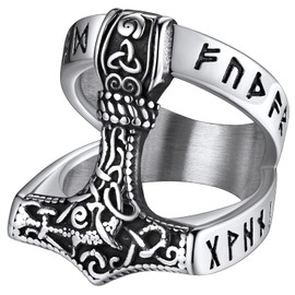FaithHeart Viking Jewelry Men Thor's Hammer Band Rings for Dad, Mythology Mjolnir Male Thumb Finger Ring