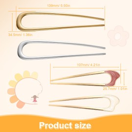 YFaith Set of 4 French Hair Pins, U-shaped Headdress Hairpins Fork, Metal Retro Hair Pins, Large, 2 Colours and Styles, for Hairstyle, Decoration and Gift