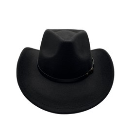 Classic Western Cowboy Hat Cowgirl Hat Unisex Men's & Women's Wide Brim Felt Fedora Hat Flat Top Hat with Buckle Belt