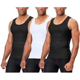 DEVOPS 3 Pack Men's Muscle Dry Fit Compression Tank Top (Medium, Black/Black/White)