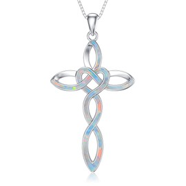 WINNICACA Women's Necklace 925 Sterling Silver Necklace with Celtic Knot Pendant Opal Jewellery for Women Irish Gifts for Birthday, Anniversary, Christmas, Sterling Silver, Opal