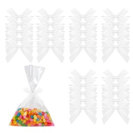 30 Pack White Twist Tie Bows, Small Satin Ribbon Bows for Gift Wrapping, DIY Crafts, Wedding Favors, Party Decorations, Treat Bags, Bakery Packaging