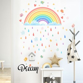 HOTIYOK Wall Sticker, Rainbow Cloud, Stylish, Rainbow, Dream, Rainy Season, Cute, Diy Wallpaper, Wall Sticker, Raindrop, Small Bird, Removable, Boys, Girls, Bedroom, Children, Room, Infants, Wall