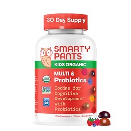 SmartyPants Organic Kids Multivitamin Gummies – Vitamins D3, C, A, K, B12, B6, Zinc, Probiotics & Omega-3 (ALA), Immune Support, Mixed Fruit Flavors, 120 Count