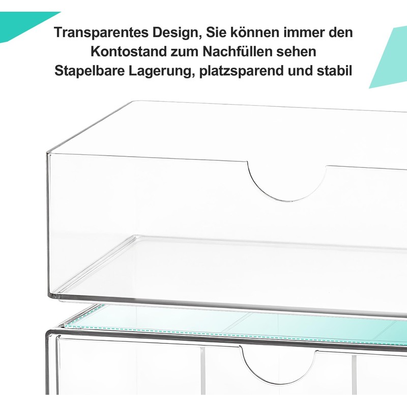Ilauke Pack of 2 Transparent Drawer Organiser, Stackable Bathroom Organiser
