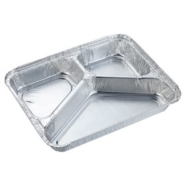 (100pcs) – 3 Compartment Aluminium Foil Containers with Lid for Bake Freeze Roast Delivery Box Disposable Leakproof Recyclable Pans Non-Stick Air Fryer Takeaway