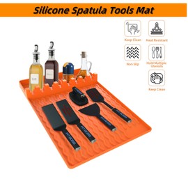 Generic Grill Mat Compatible with Blackstone, Silicone Griddle Tools Mat with Drip Pad, Spatula Mat for Outdoor Grill Kitchen Counter（orange）