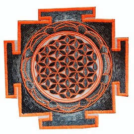 ImZauberwald Flower of Life Patch – Flower of Life (Black Light Active Handmade) UV Patch Design, Appliqué for Sewing or Decoration, Holy Geometry Embroidery Mandala Yantra - l