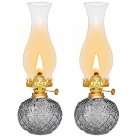 2 Pcs Rustic Large Chamber Oil Lamps, Glass Clear Kerosene Lamps for Indoor Use Home Decorative Hurricane Lamp Oil Lantern 11" Vintage Oil Lamp for Tabletop Decor Lighting 3/8" Wick