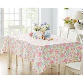 Newbridge Butterfly Field Floral Vinyl Flannel Backed Tablecloth, 52 x 52 Inch Square, Pastel Blooms and Butterflies Vinyl Tablecloth with Flannel Backing