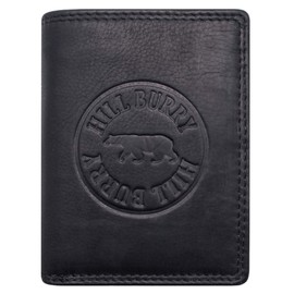 Hill Burry Geldbörse Herren Leder | Portemonnaie Groß mit Münzfach | Echtleder Portmonee in Hochformat | Männer Brieftasche aus echtem Büffelleder mit RFID Schutz - Vintage (Schwarz)