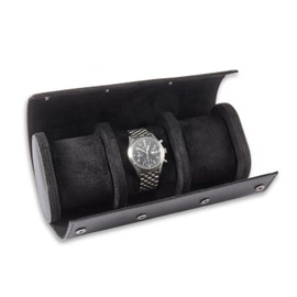 Milani Leather Watch Roll - Luxury 3 Watch Travel Case for Men, Women, Genuine Leather with Soft Velour Lining and Snap Closure - Black