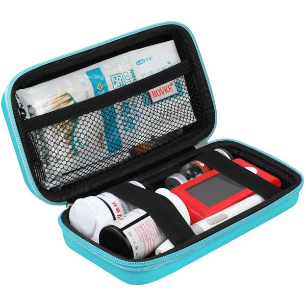 BOVKE Diabetic Supplies Case, Diabetes Travel Bag for Testing Kit, Blood Glucose Monitor Meters, Test Strips, Medication, Lancets, Needles, Syringes and Other Diabetic Supplies, Turquoise
