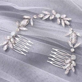 Easedaily Bride Wedding Hair Comb Silver Crystal Hair Piece Rhinestone Headpieces Opal Bridal Side Combs Hair Clip Hair Accessories for Women and Girls