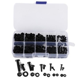 AYNEFY Plastic Nuts and Bolts, 270pcs M2-M5 Nylon Screw Nut Washer Assortment Kit, Black, Fastener Kit, Mechanical Fasteners, General-purpose use