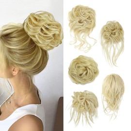 Fulang Hair 5 Pieces Bleach Blonde Messy Hair Scrunchies Bun Updo Hairpiece Elastic Hair Bun Piece for Women Curly Wavy Piece for Women Messy Hair Bun Donut Accessories Scrunchies